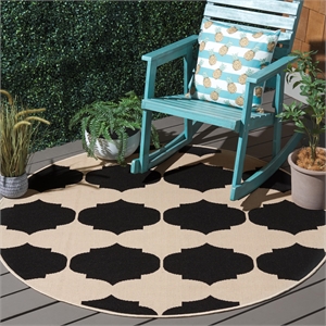 Pemberly Row Contemporary Beige Indoor Outdoor Rug in Round 5'3&quot Shape