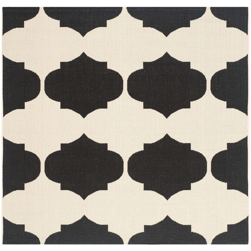Pemberly Row Contemporary Beige Indoor Outdoor Rug in Square 5'3