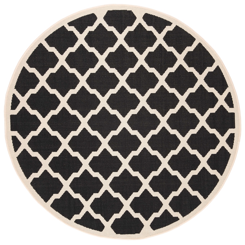 Pemberly Row Polypropylene Black Indoor Outdoor Rug - Round 4'