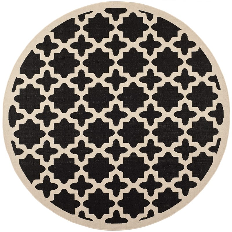 Pemberly Row Polypropylene Black Indoor Outdoor Rug - Round 7'10
