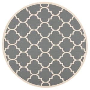 Pemberly Row Polypropylene Anthracite Indoor Outdoor Rug - Round 5'3&quot