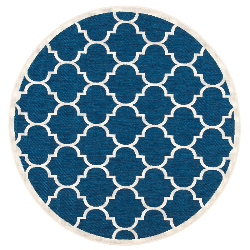 Pemberly Row Polypropylene Navy Indoor Outdoor Rug - Round 4'