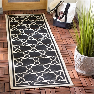 Pemberly Row Polypropylene Black Indoor Outdoor Rug - Runner 2'4&quot x 12'