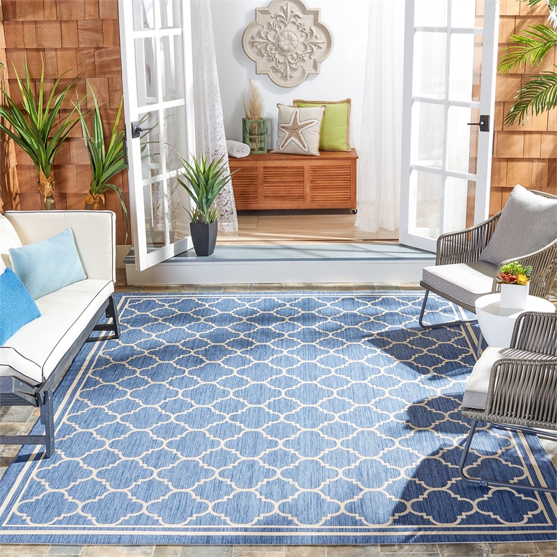 Pemberly Row Polypropylene Blue Indoor Outdoor Rug - Square 7'10