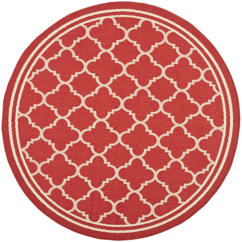 Pemberly Row Polypropylene Red Indoor Outdoor Rug - Round 4'