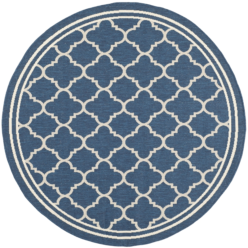 Pemberly Row Polypropylene Navy Indoor Outdoor Rug - Round 5'3