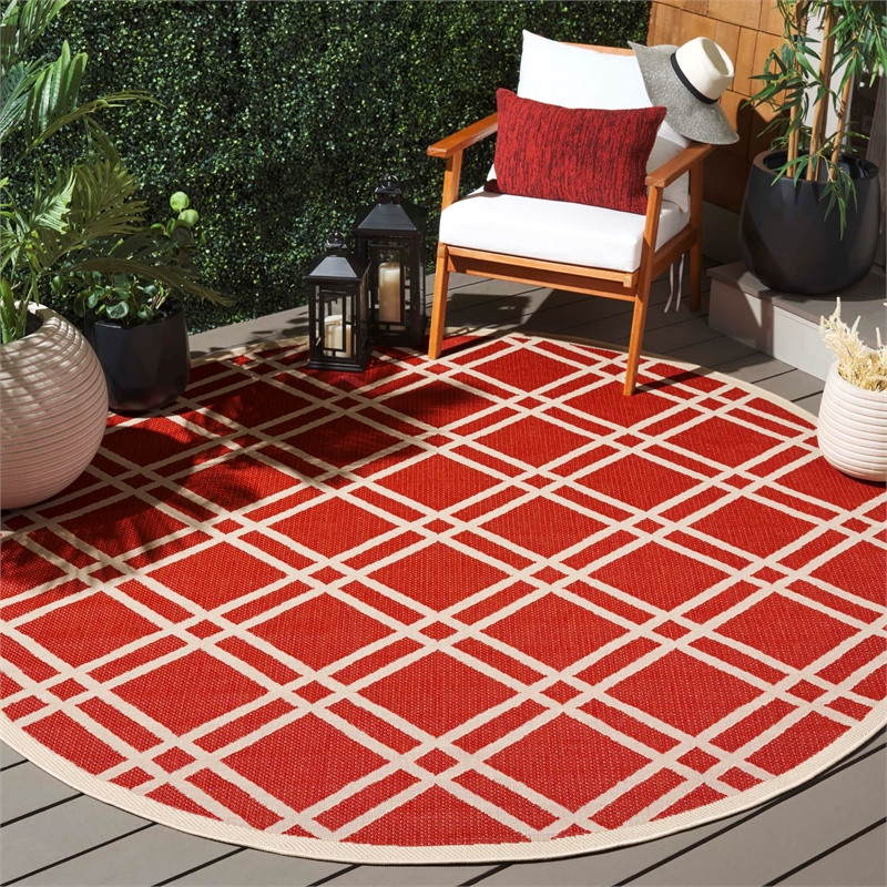 Pemberly Row Polypropylene Red Indoor Outdoor Rug - Round 7'10