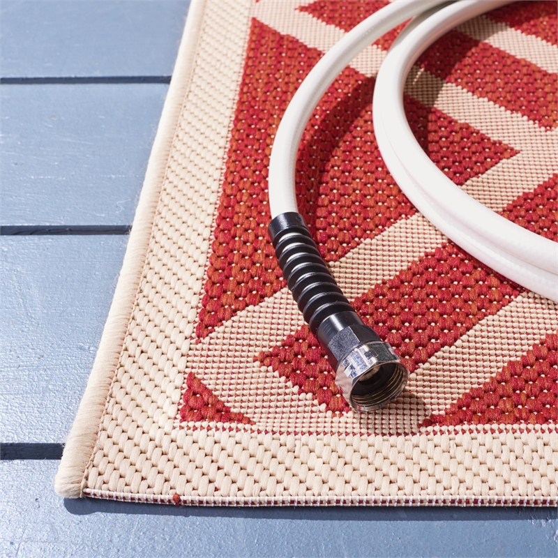 Pemberly Row Polypropylene Red Indoor Outdoor Rug - Square 7'10