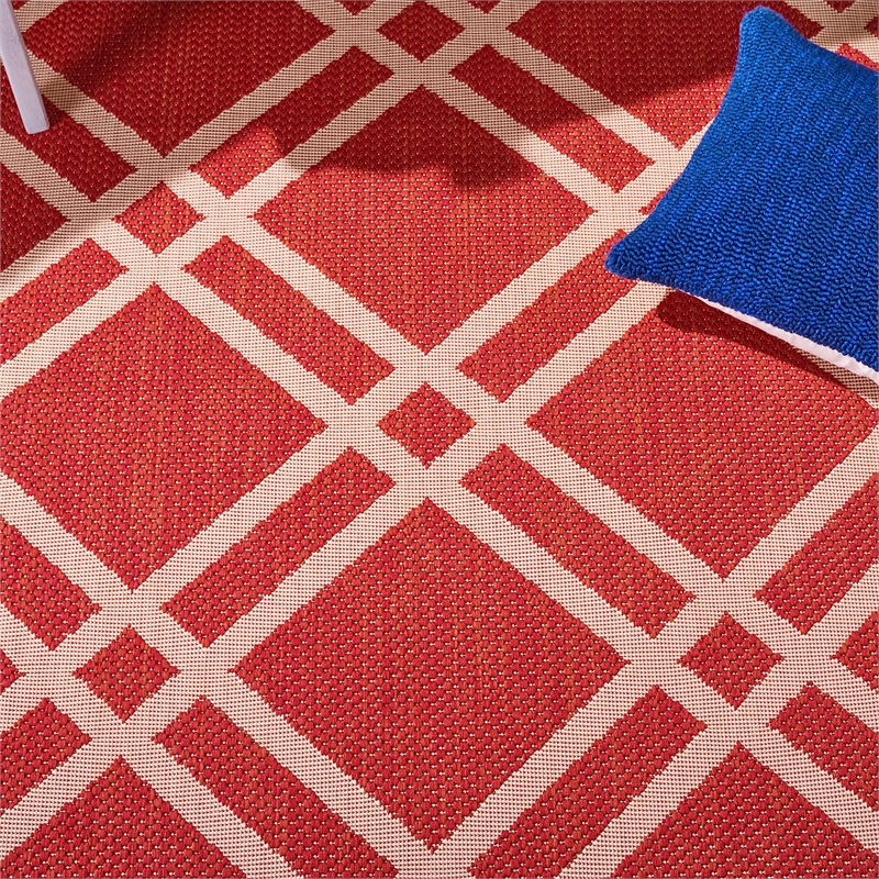 Pemberly Row Polypropylene Red Indoor Outdoor Rug - Square 7'10