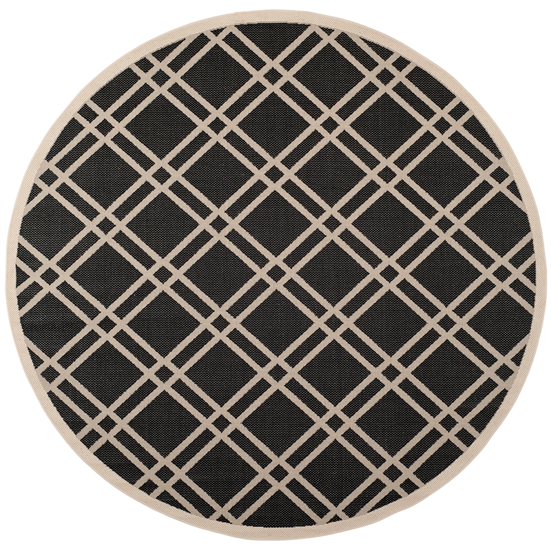 Pemberly Row Polypropylene Black Indoor Outdoor Rug - Round 7'10