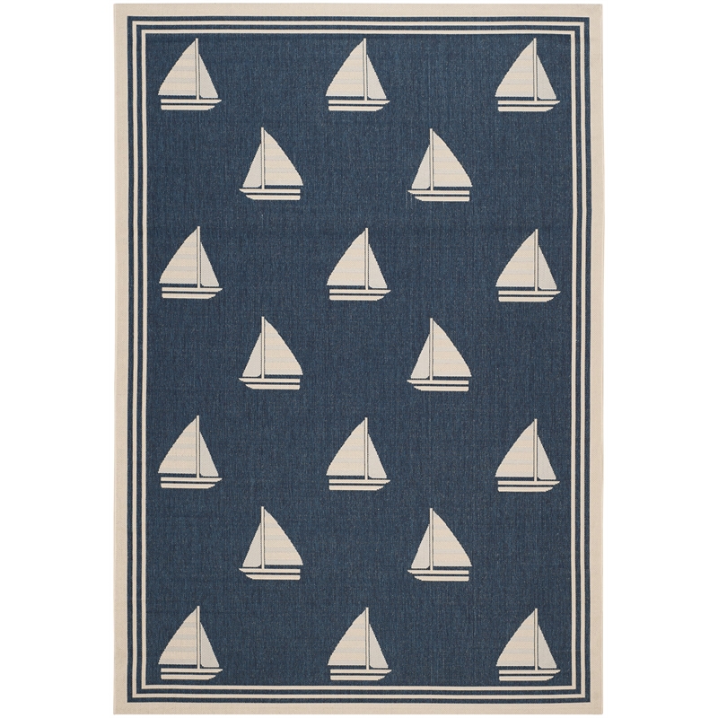Pemberly Row Polypropylene Navy Indoor Outdoor Rug - 6'7
