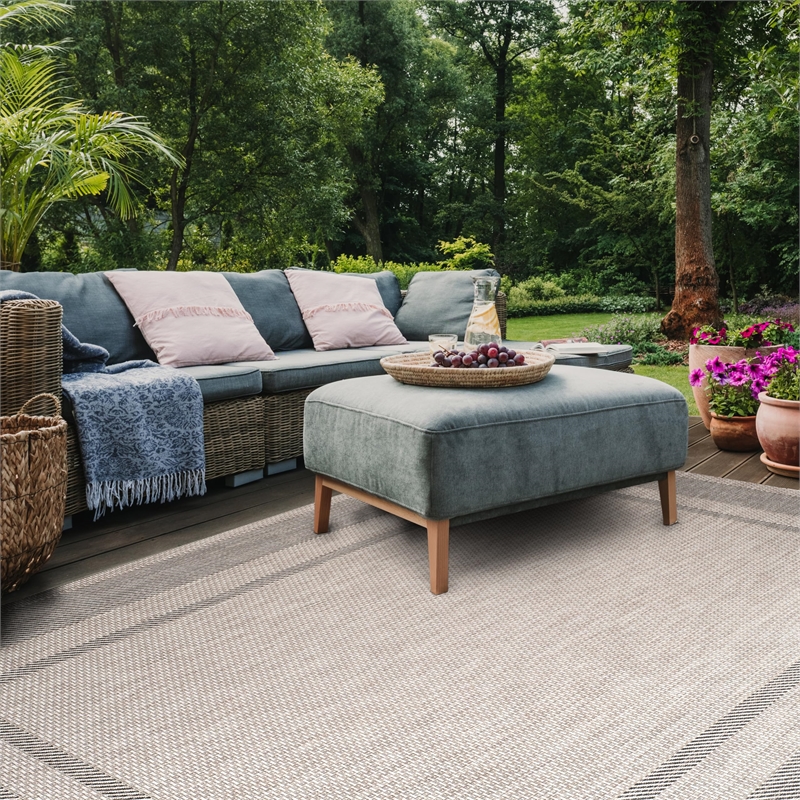 Pemberly Row Polypropylene Beige Indoor Outdoor Rug - 9 x 12