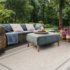 Pemberly Row Polypropylene Beige Indoor Outdoor Rug - 9 x 12