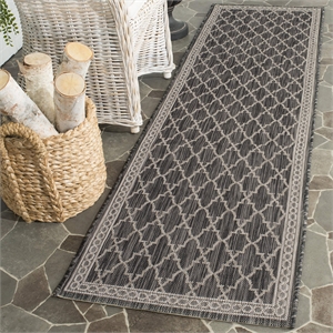 Pemberly Row Polypropylene Black Indoor Outdoor Rug - Runner 2'4&quot x 12'