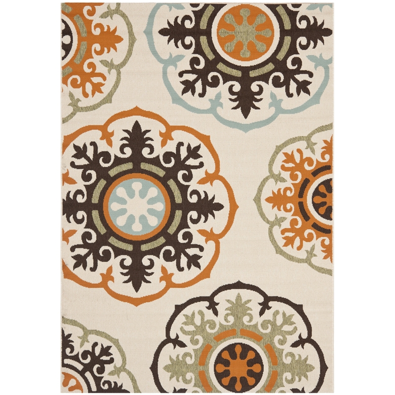 Pemberly Row Polypropylene Cream Indoor Outdoor Rug - 4' x 5'7