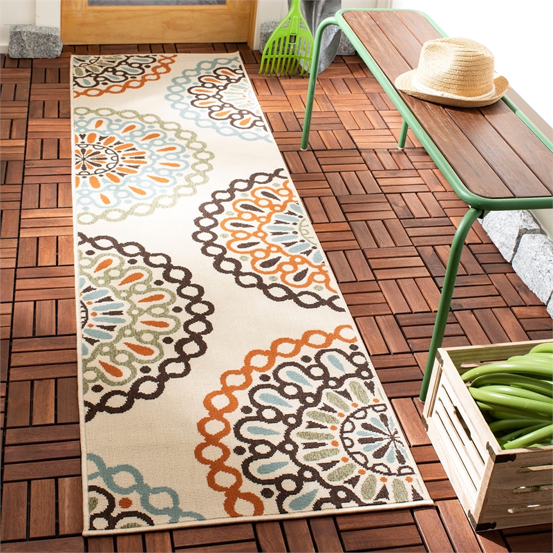 Pemberly Row Polypropylene Cream Indoor Outdoor Rug - Runner 2'3