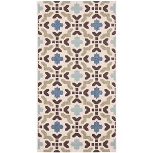Pemberly Row Polypropylene 6'-7&quot X 6'-7&quot Round Rug in Cream Aqua