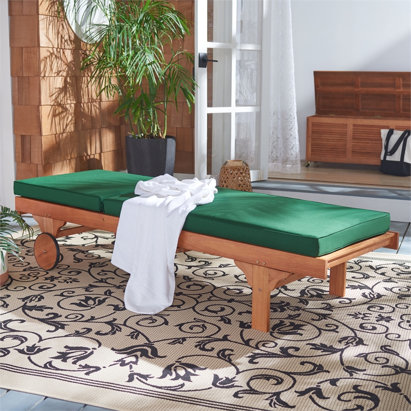 Pemberly Row Mid-Century Wood Lounge Chair in Natural / Green
