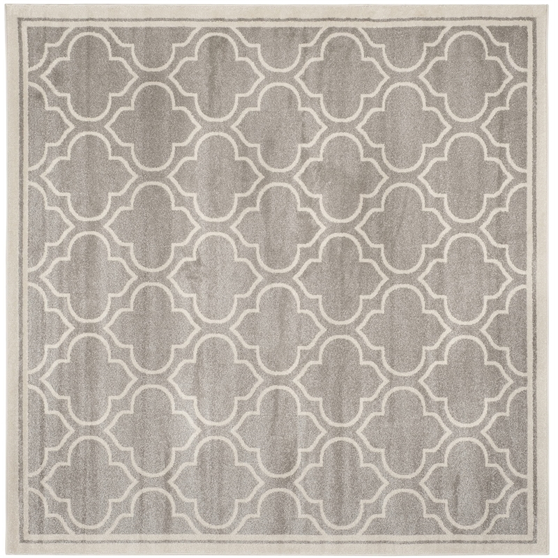 Pemberly Row Polypropylene Light Grey Indoor Outdoor Rug - Square 7'