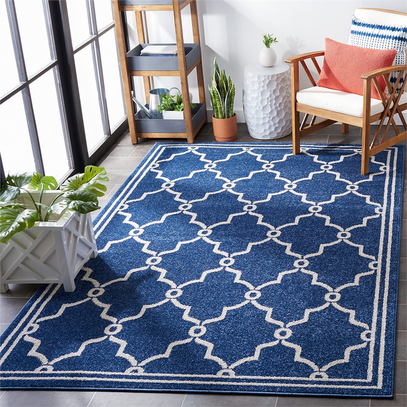 Pemberly Row Polypropylene Navy Indoor Outdoor Rug - 8' x 10'