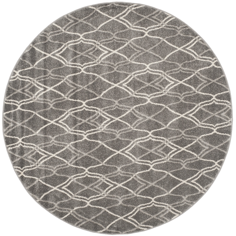 Pemberly Row Polypropylene Grey Indoor Outdoor Rug - Round 7'