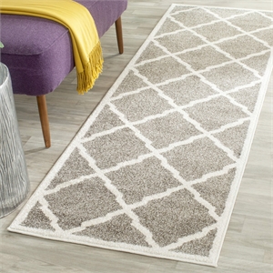 Pemberly Row Polypropylene Dark Grey Indoor Outdoor Rug - 2'3&quot x 11'