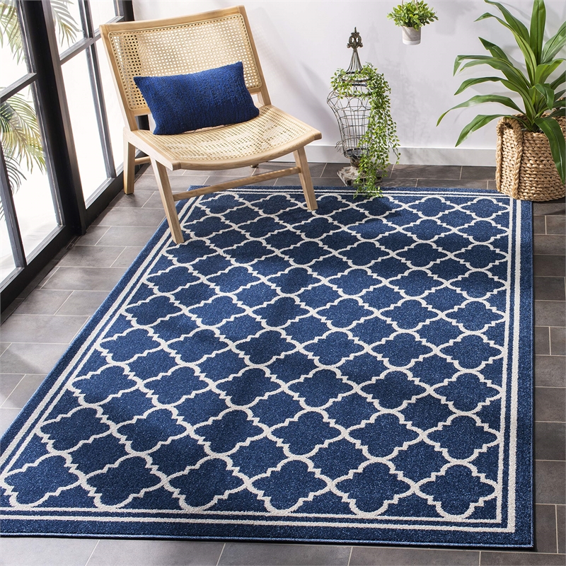 Pemberly Row Polypropylene Navy Indoor Outdoor Rug - 9' x 12'
