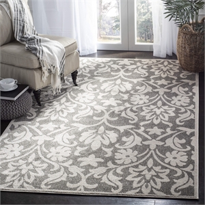 Pemberly Row Polypropylene Dark Grey Indoor Outdoor Rug - Runner 2'6&quot x 4'