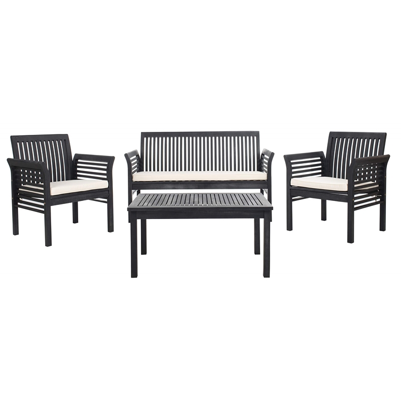 Pemberly Row Contemporary 4 Piece Patio Sofa Set in Black and White