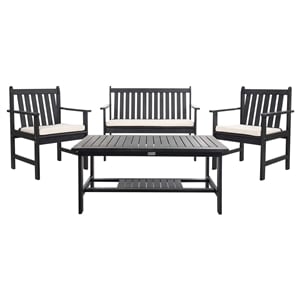 Pemberly Row Contemporary 4 Piece Patio Sofa Set in Black and White