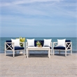 Pemberly Row Contemporary 4 Piece Patio Sofa Set in White and Navy