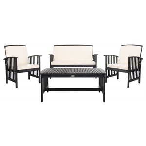 Pemberly Row Transitional Wood 4Pc Outdoor Set in Black / Beige