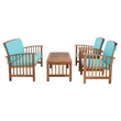Pemberly Row Transitional Wood 4Pc Outdoor Set in Natural / Aqua