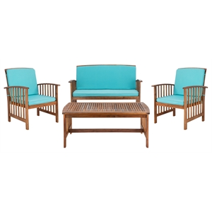 Pemberly Row Transitional Wood 4Pc Outdoor Set in Natural / Aqua