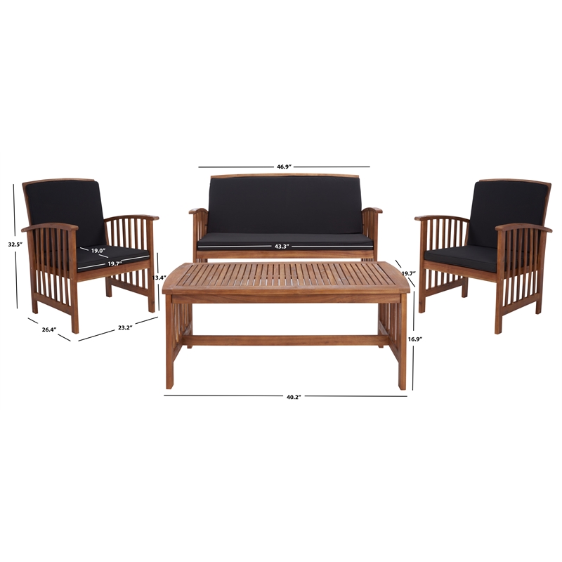 Pemberly Row Transitional Wood 4Pc Outdoor Set in Natural / Black