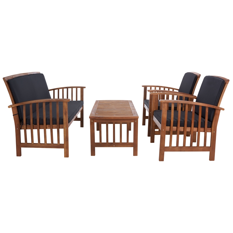 Pemberly Row Transitional Wood 4Pc Outdoor Set in Natural / Black