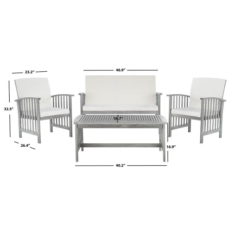 Pemberly Row Transitional Wood 4Pc Outdoor Set in Gray / Beige