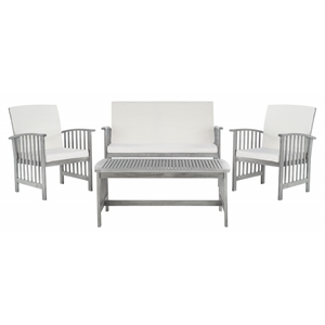 Pemberly Row Transitional Wood 4Pc Outdoor Set in Gray / Beige