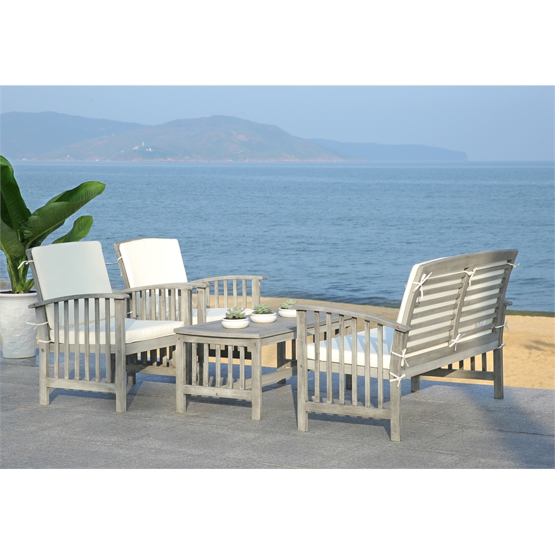 Pemberly Row Transitional Wood 4Pc Outdoor Set in Gray / Beige