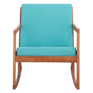 Pemberly Row Contemporary Wood Rocking Chair in Natural / Aqua