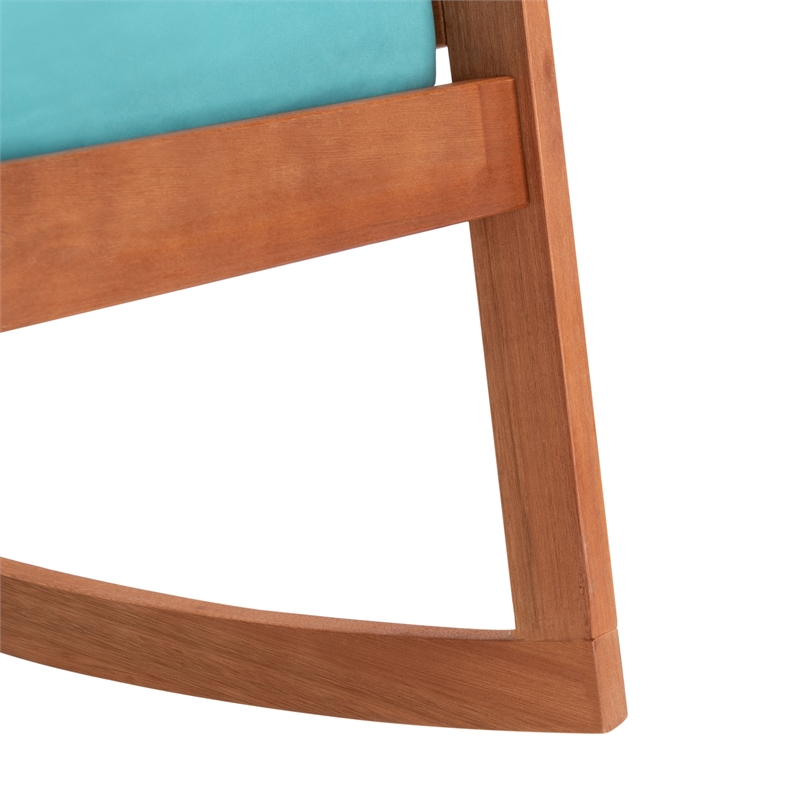 Pemberly Row Contemporary Wood Rocking Chair in Natural / Aqua