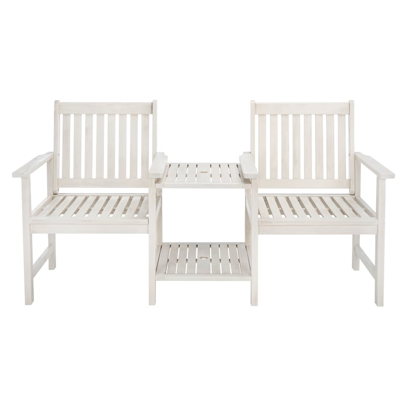 Pemberly Row Contemporary Wood Twin Seat Bench in White Finish