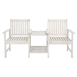 Pemberly Row Contemporary Wood Twin Seat Bench in White Finish