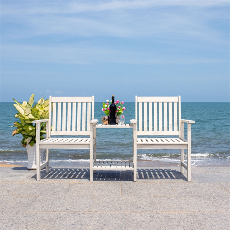 Pemberly Row Contemporary Wood Twin Seat Bench in White Finish