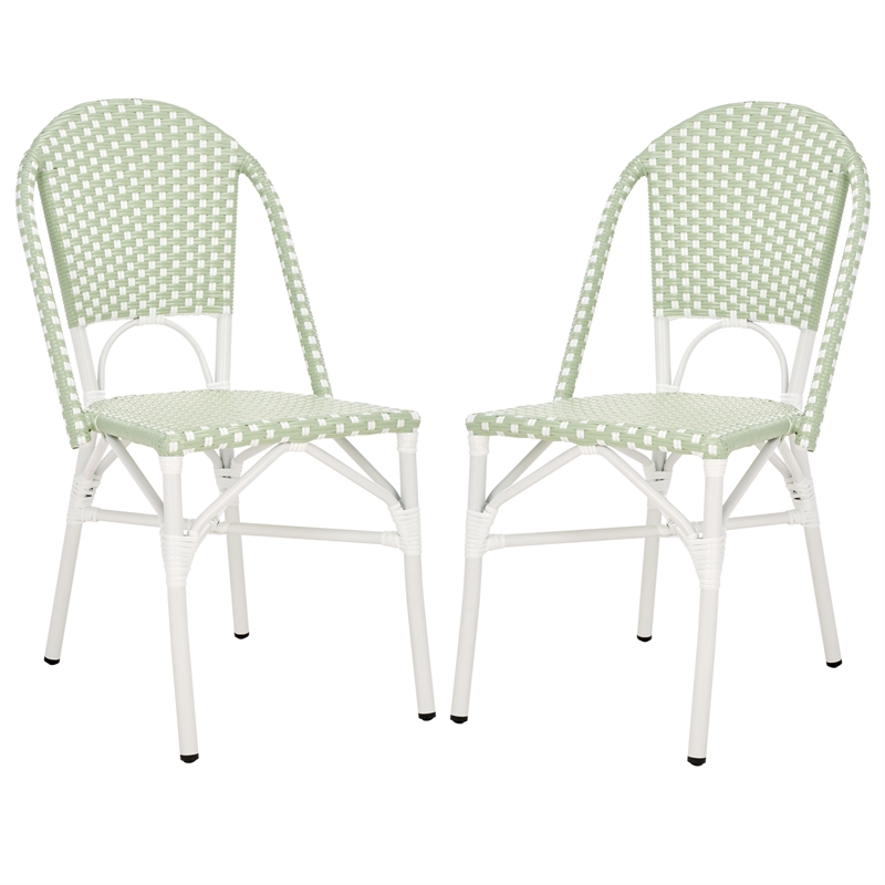 Pemberly Row Coastal Aluminum Bistro Chairs in Green & White Finish