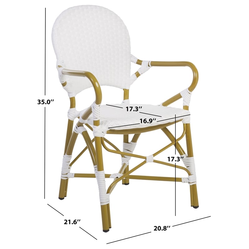 Pemberly Row Coastal Wood and Metal Arm Chair in White Finish
