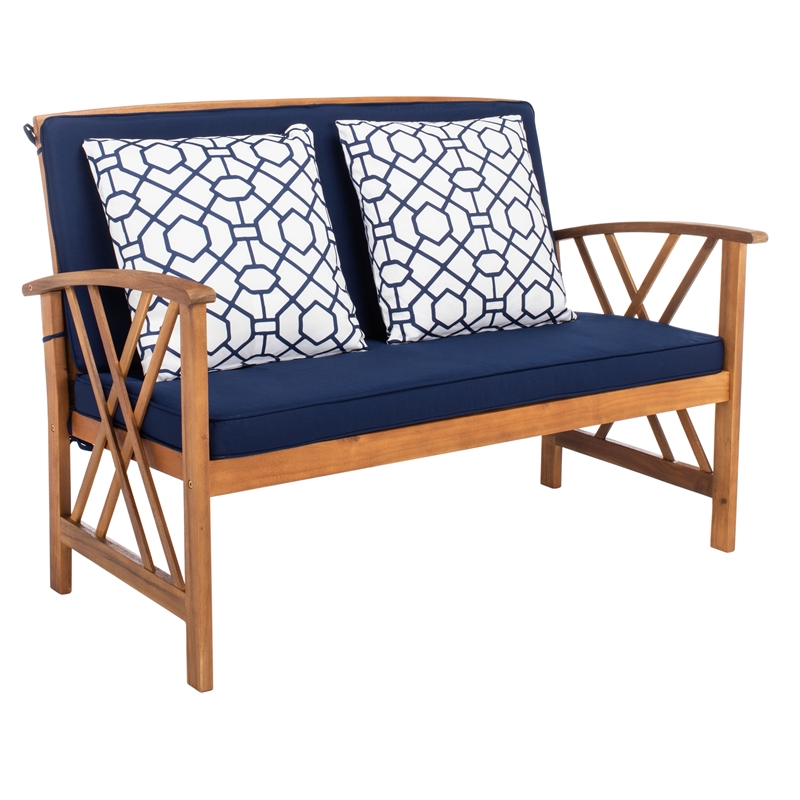 Pemberly Row Transitional Wood 4Pc Outdoor Set in Natural / Navy