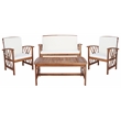Pemberly Row Transitional Wood 4 Piece Outdoor Set in Natural / Beige