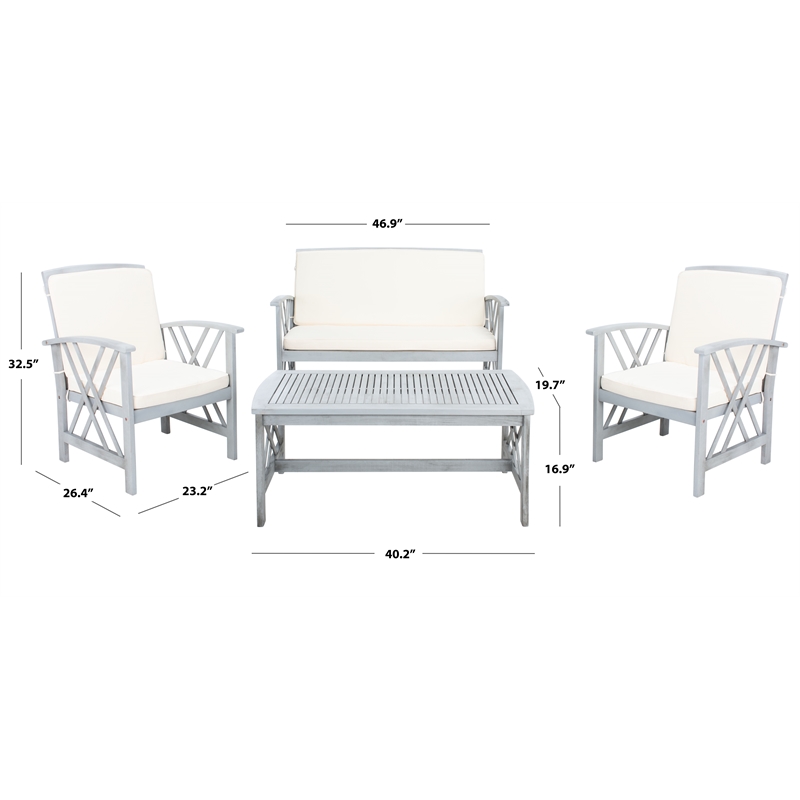 Pemberly Row Transitional Wood 4Pc Outdoor Set in Gray / Beige