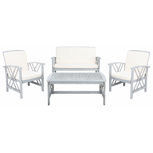 Pemberly Row Transitional Wood 4Pc Outdoor Set in Gray / Beige